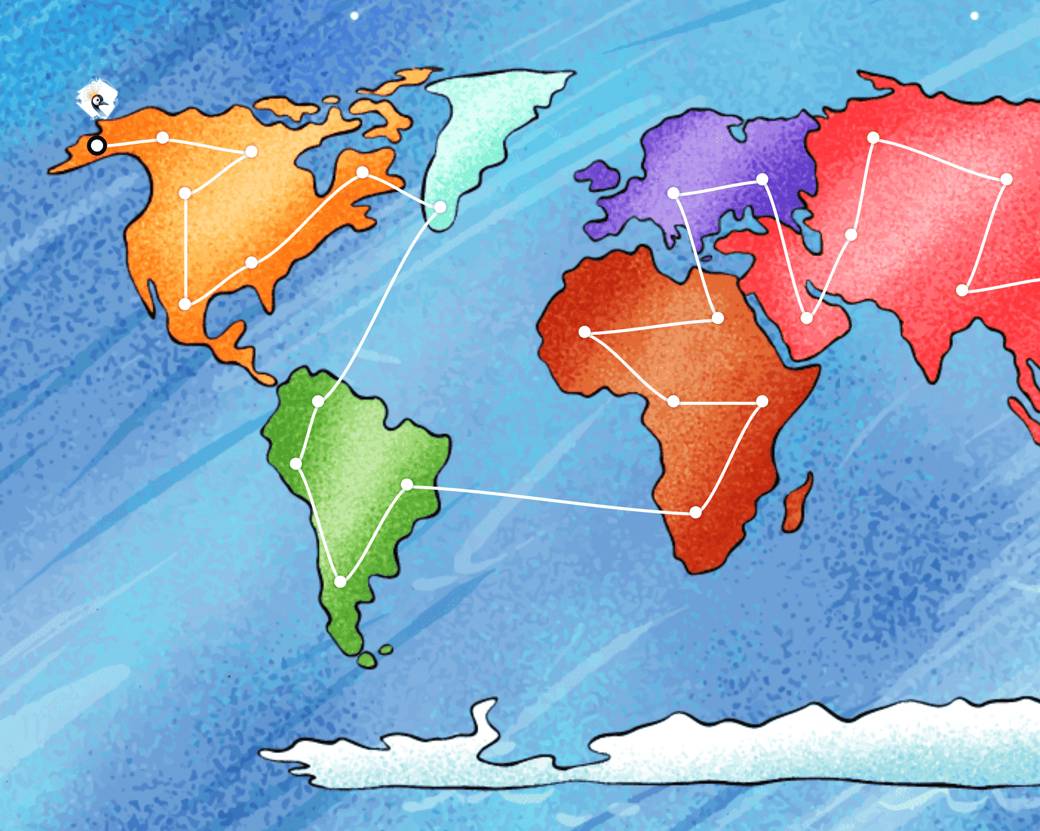 World map showing crane migration paths